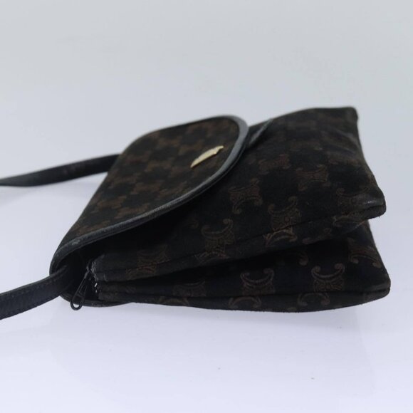 CELINE Macadam Canvas Shoulder Bag Gold Black Auth - Picture 11 of 16